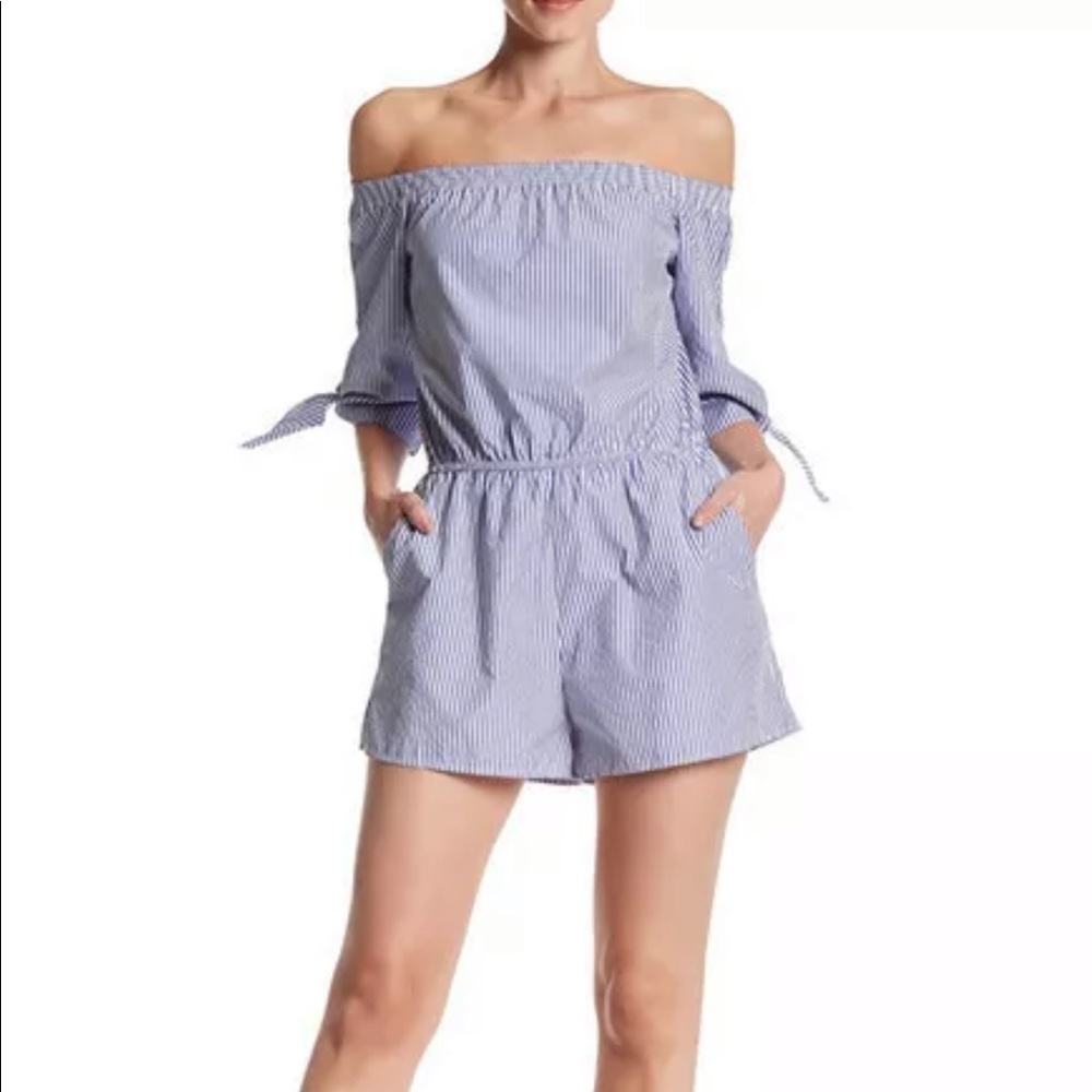 Blue and White off the shoulder romper